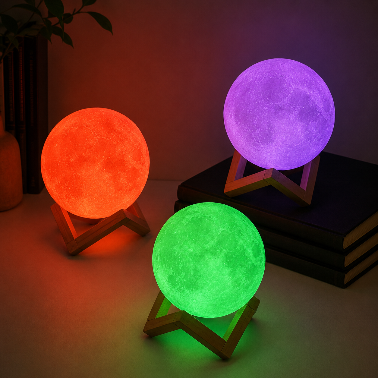 Luminária Lua LED com Efeito Estrelado, Alimentada por Bateria, com Suporte – Luz Noturna Decorativa para Quarto e Presente