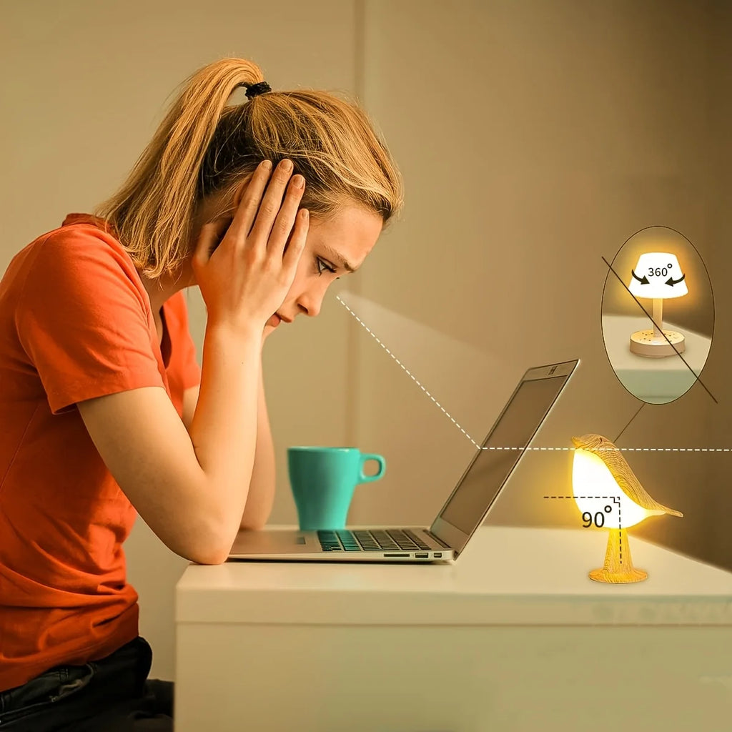 Luminária LED Pássaro Touch Recarregável USB 3 Níveis de Brilho Sem Fio Decorativa
