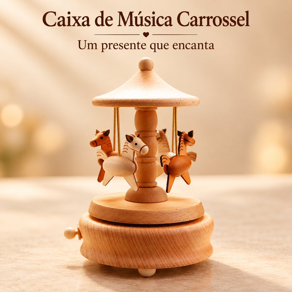Caixa de Música Carrossel em Madeira