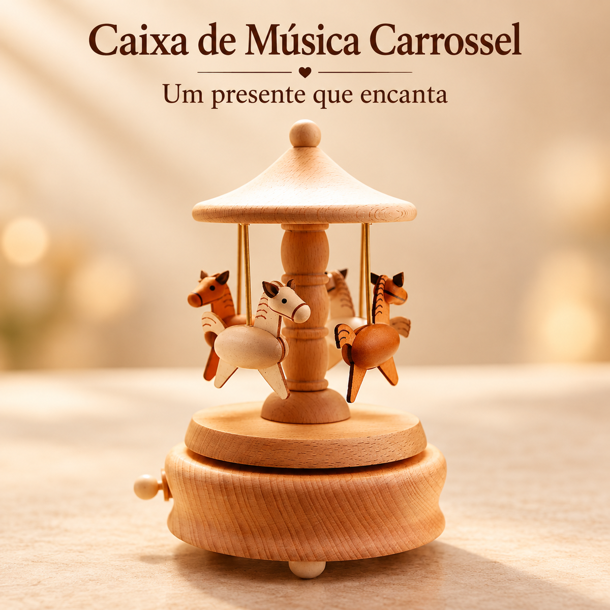 Caixa de Música Carrossel em Madeira