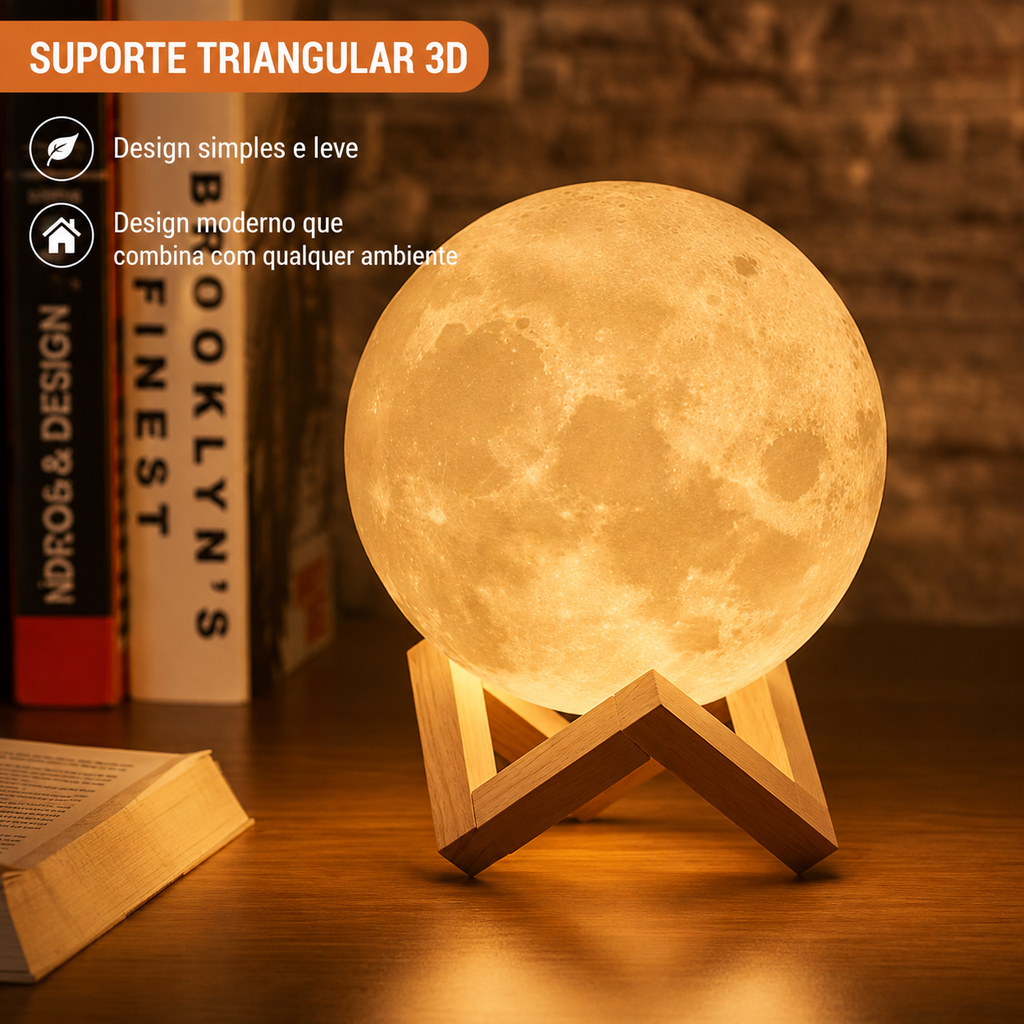 Luminária Lua LED com Efeito Estrelado, Alimentada por Bateria, com Suporte – Luz Noturna Decorativa para Quarto e Presente
