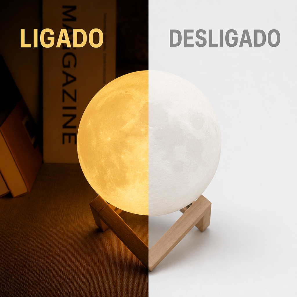 Luminária Lua LED com Efeito Estrelado, Alimentada por Bateria, com Suporte – Luz Noturna Decorativa para Quarto e Presente