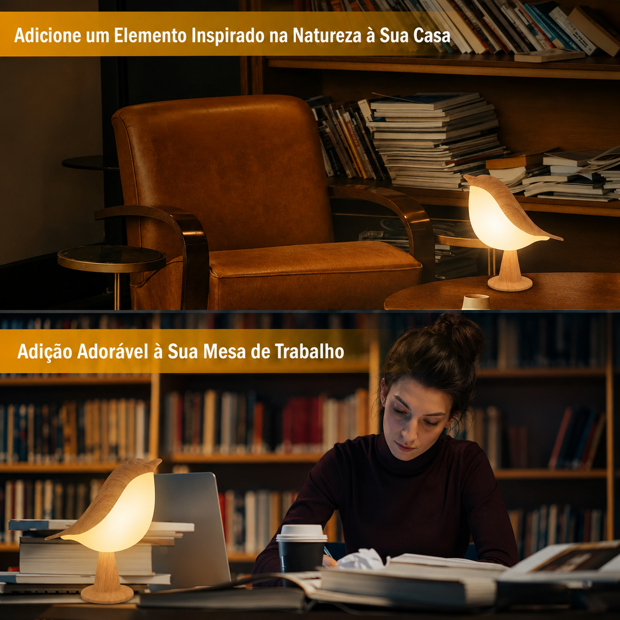 Luminária LED Pássaro Touch Recarregável USB 3 Níveis de Brilho Sem Fio Decorativa
