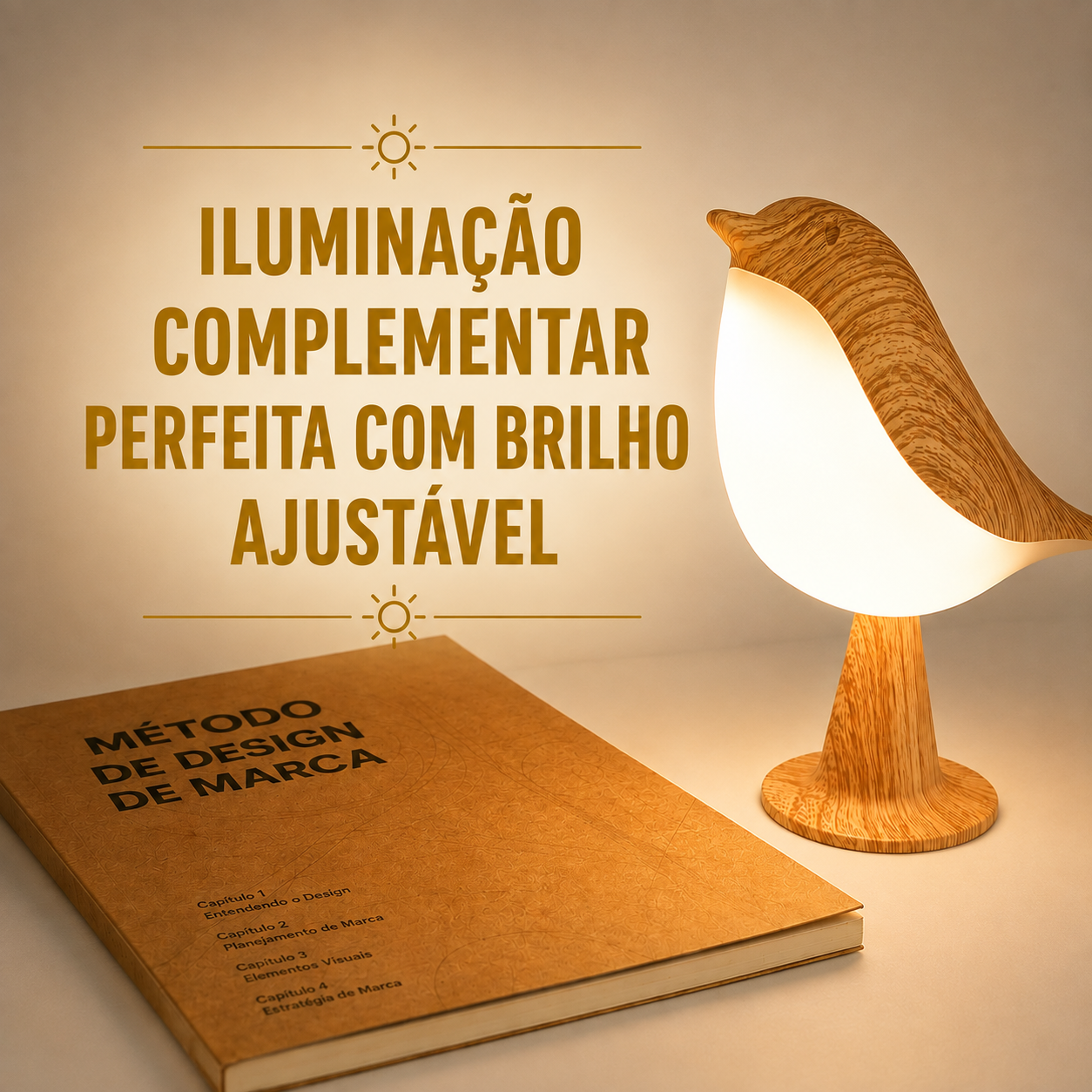 Luminária LED Pássaro Touch Recarregável USB 3 Níveis de Brilho Sem Fio Decorativa