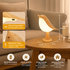 Luminária LED Pássaro Touch Recarregável USB 3 Níveis de Brilho Sem Fio Decorativa